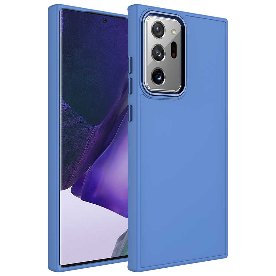 Galaxy Note 20 Ultra Kılıf Metal Çerçeve ve Buton Tasarımlı Silikon Zore Luna Kapak Lavendery Gray