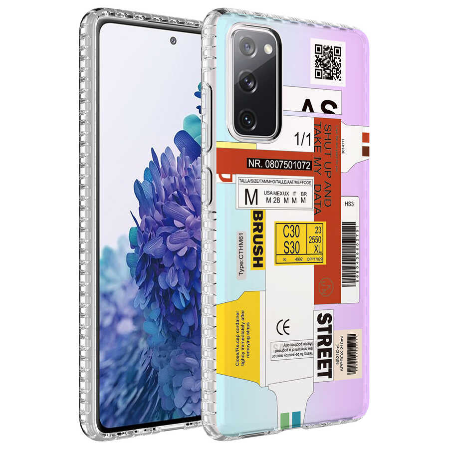 Galaxy S20 FE Kılıf Airbag Kenarlı Renkli Desenli Silikon Zore Elegans Kapak NO4