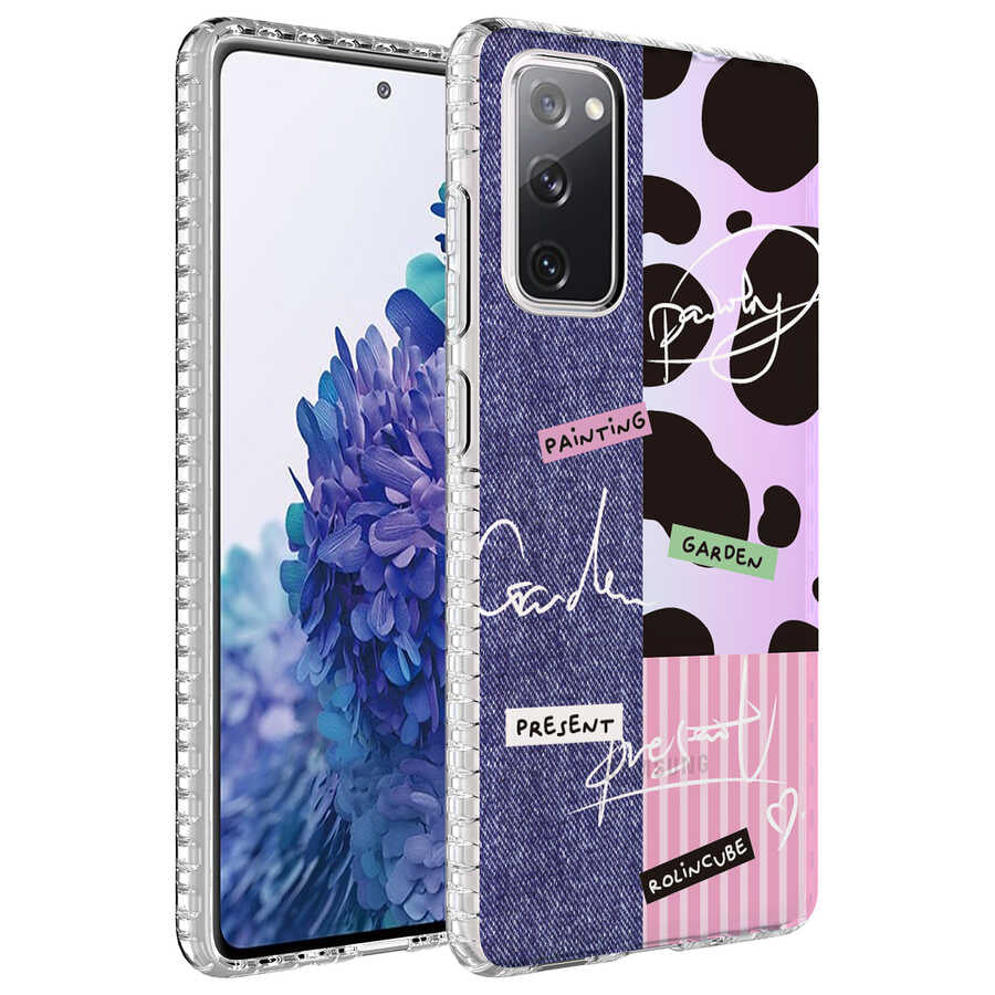 Galaxy S20 FE Kılıf Airbag Kenarlı Renkli Desenli Silikon Zore Elegans Kapak NO8