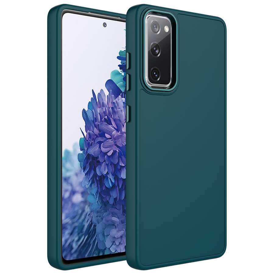 Galaxy S20 FE Kılıf Metal Çerçeve ve Buton Tasarımlı Silikon Zore Luna Kapak Lavendery Gray