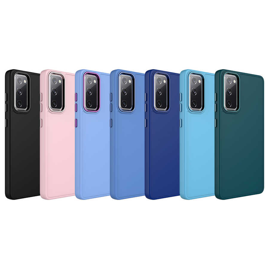 Galaxy S20 FE Kılıf Metal Çerçeve ve Buton Tasarımlı Silikon Zore Luna Kapak Koyu Yeşil