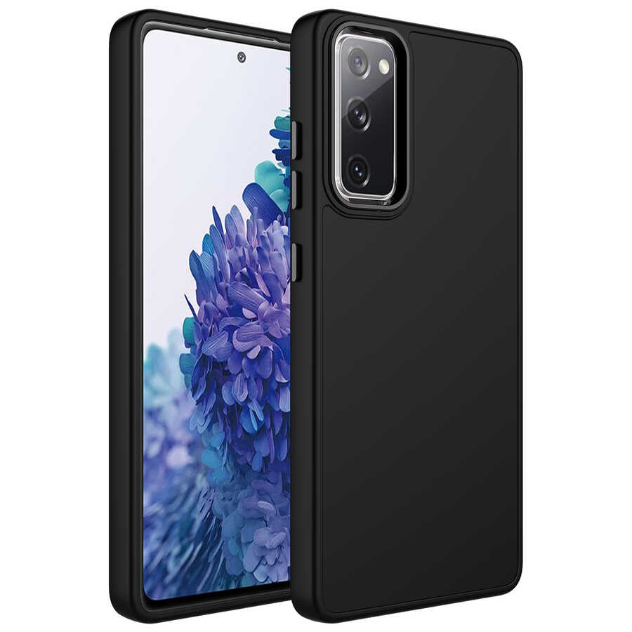 Galaxy S20 FE Kılıf Metal Çerçeve ve Buton Tasarımlı Silikon Zore Luna Kapak Siyah