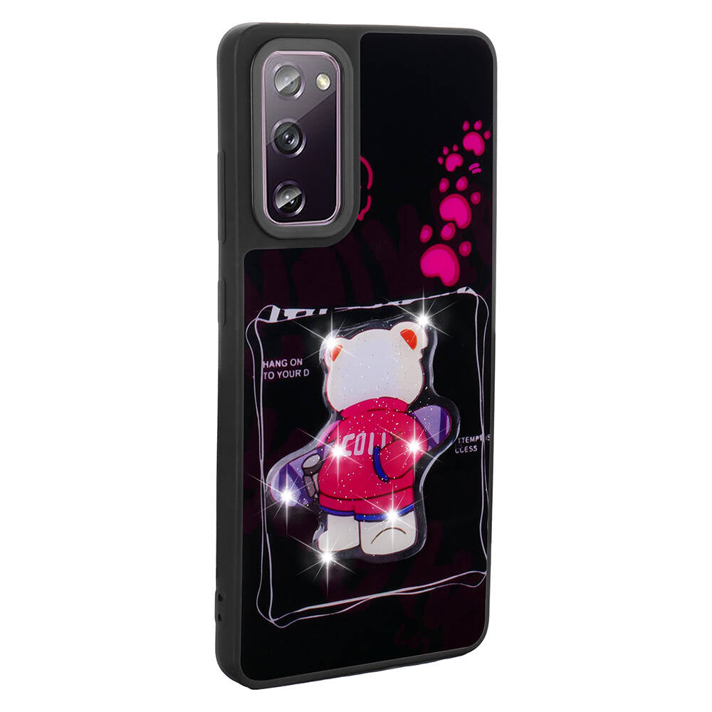 Galaxy S20 FE Kılıf Parlayan Kabartmalı İkonik Figürlü Zore Amas Silikon Kapak Pembe