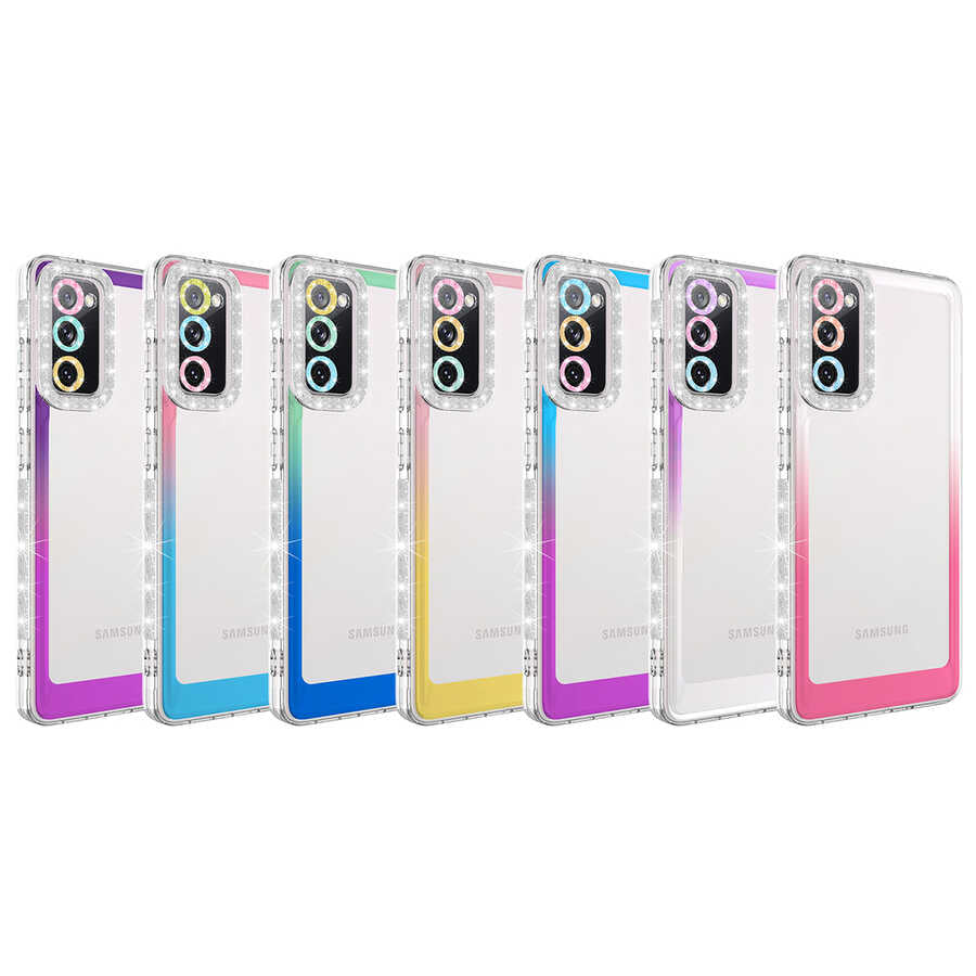 Galaxy S20 FE Kılıf Simli ve Renk Geçiş Tasarımlı Lens Korumalı Zore Park Kapak Mavi-Mor