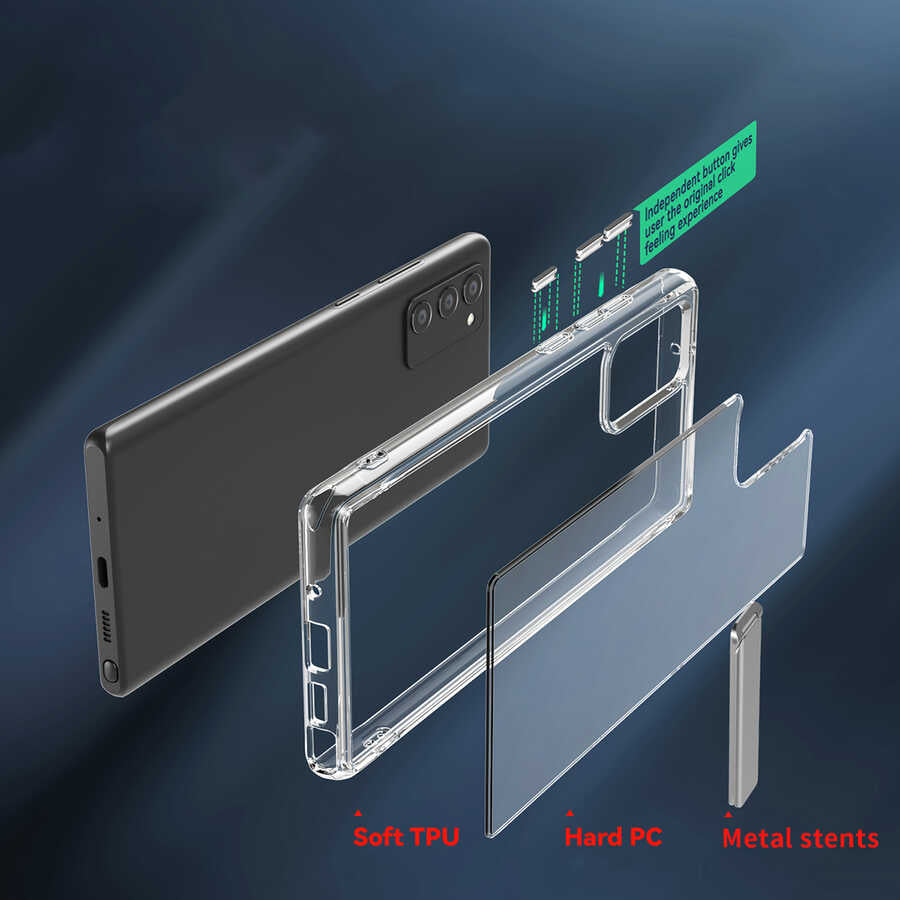 Galaxy S20 FE Kılıf Standlı Şeffaf Silikon Zore L-Stand Kapak Renksiz