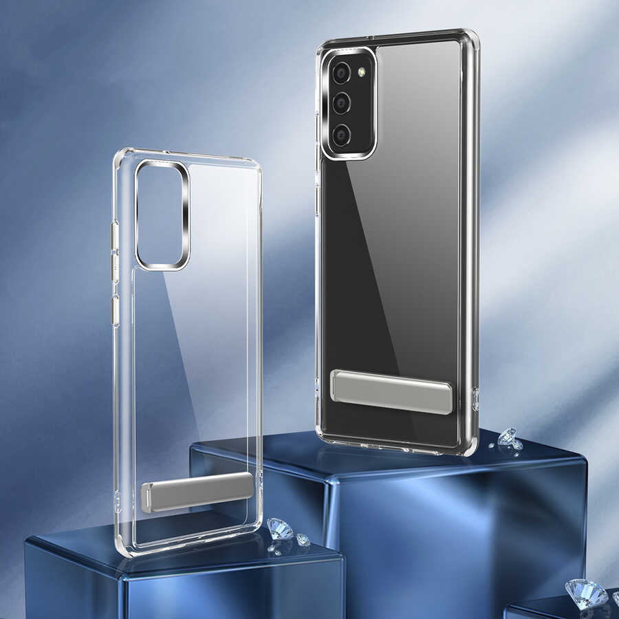 Galaxy S20 FE Kılıf Standlı Şeffaf Silikon Zore L-Stand Kapak Renksiz