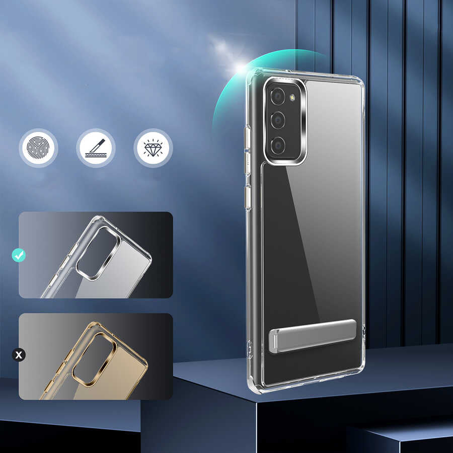 Galaxy S20 FE Kılıf Standlı Şeffaf Silikon Zore L-Stand Kapak Renksiz