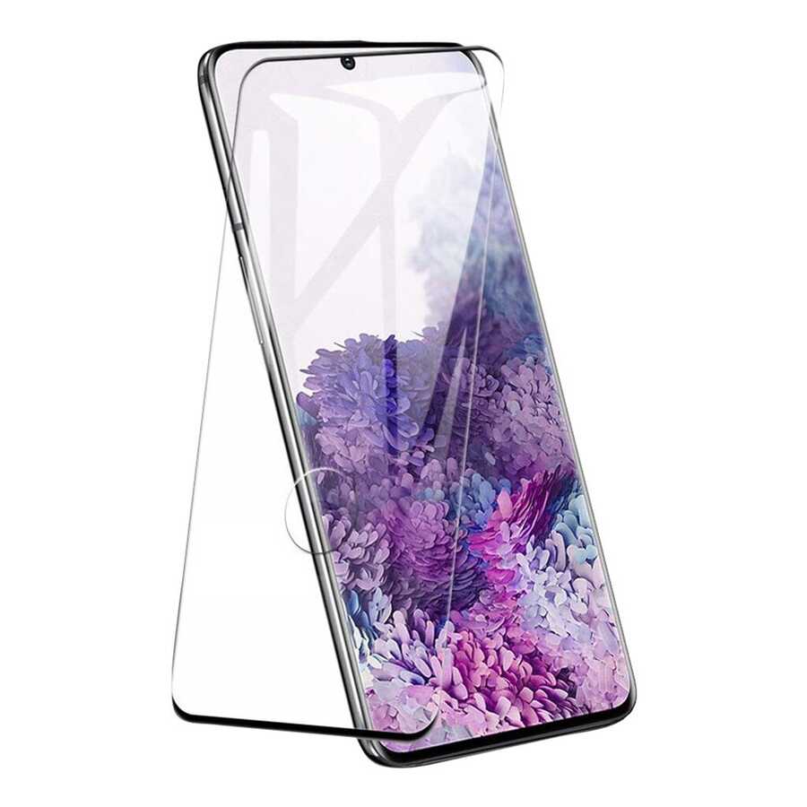 Galaxy S20 Ultra Zore Kavisli Full Yapışkanlı Cam Ekran Koruyucu Siyah
