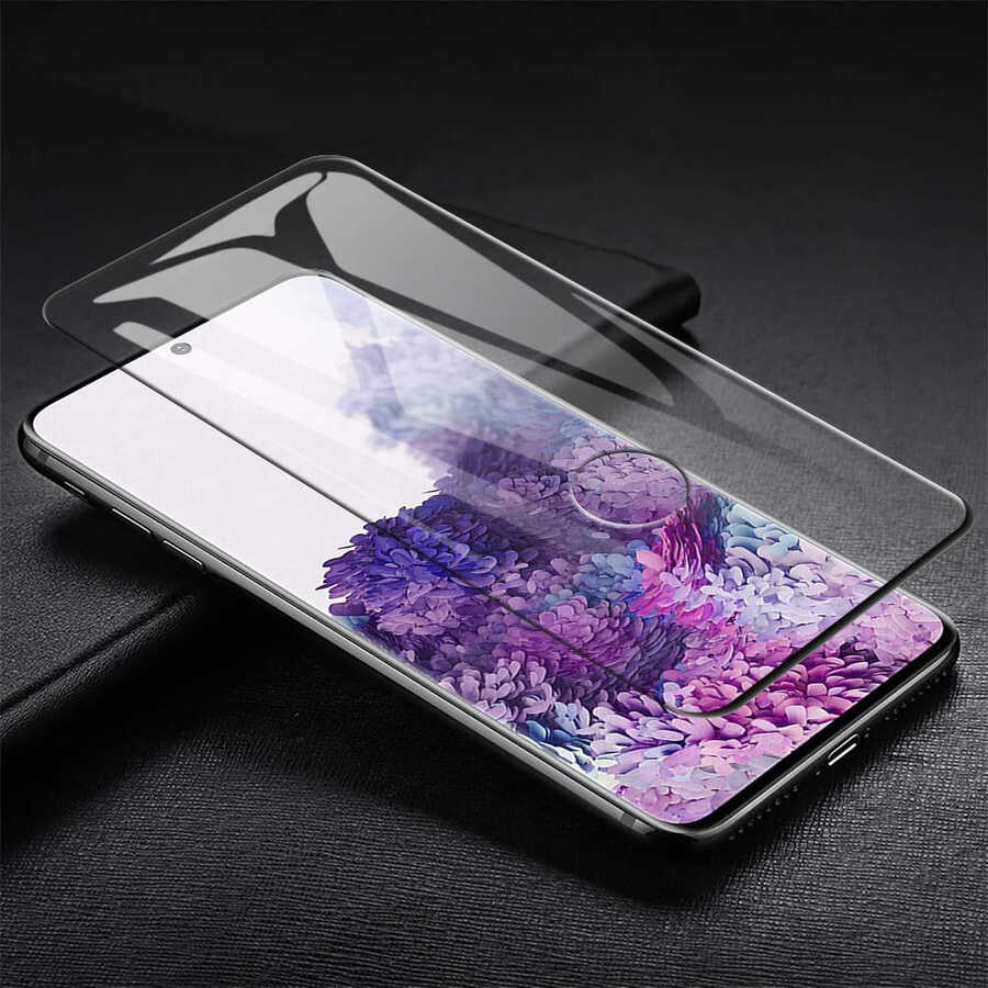 Galaxy S20 Ultra Zore Kavisli Full Yapışkanlı Cam Ekran Koruyucu Siyah