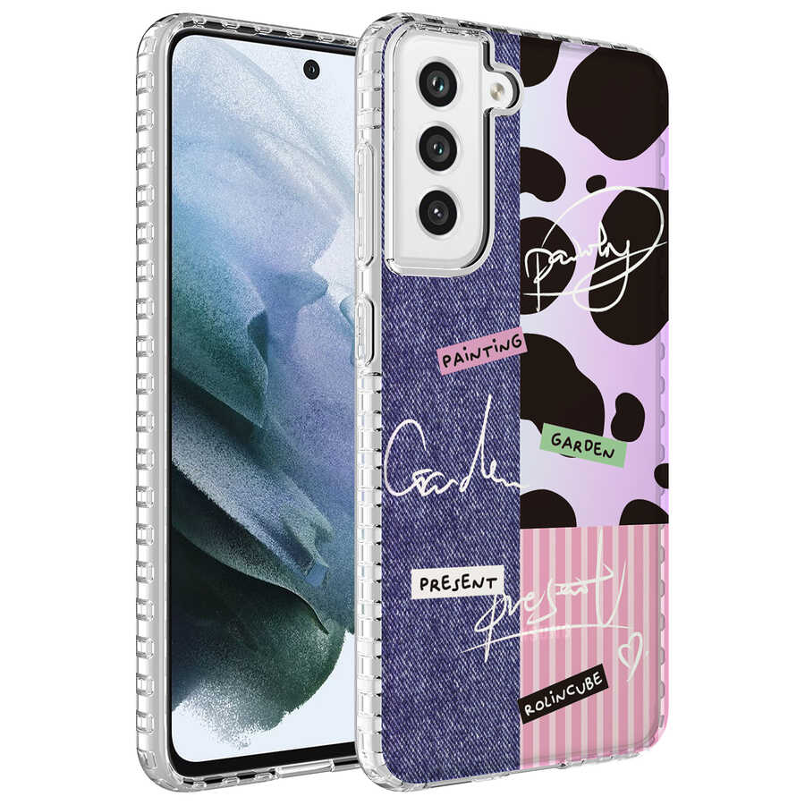 Galaxy S21 FE Kılıf Airbag Kenarlı Renkli Desenli Silikon Zore Elegans Kapak NO8