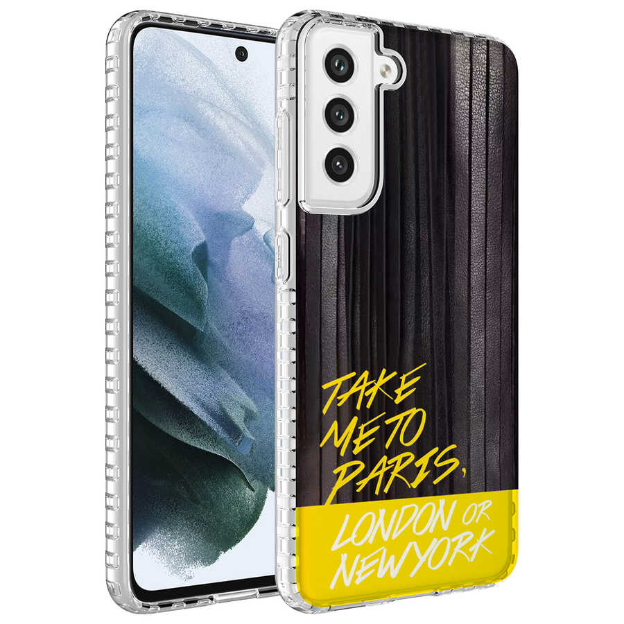 Galaxy S21 FE Kılıf Airbag Kenarlı Renkli Desenli Silikon Zore Elegans Kapak NO3