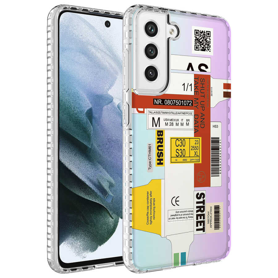 Galaxy S21 FE Kılıf Airbag Kenarlı Renkli Desenli Silikon Zore Elegans Kapak NO2