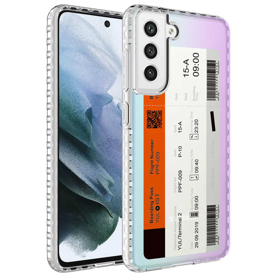 Galaxy S21 FE Kılıf Airbag Kenarlı Renkli Desenli Silikon Zore Elegans Kapak NO1