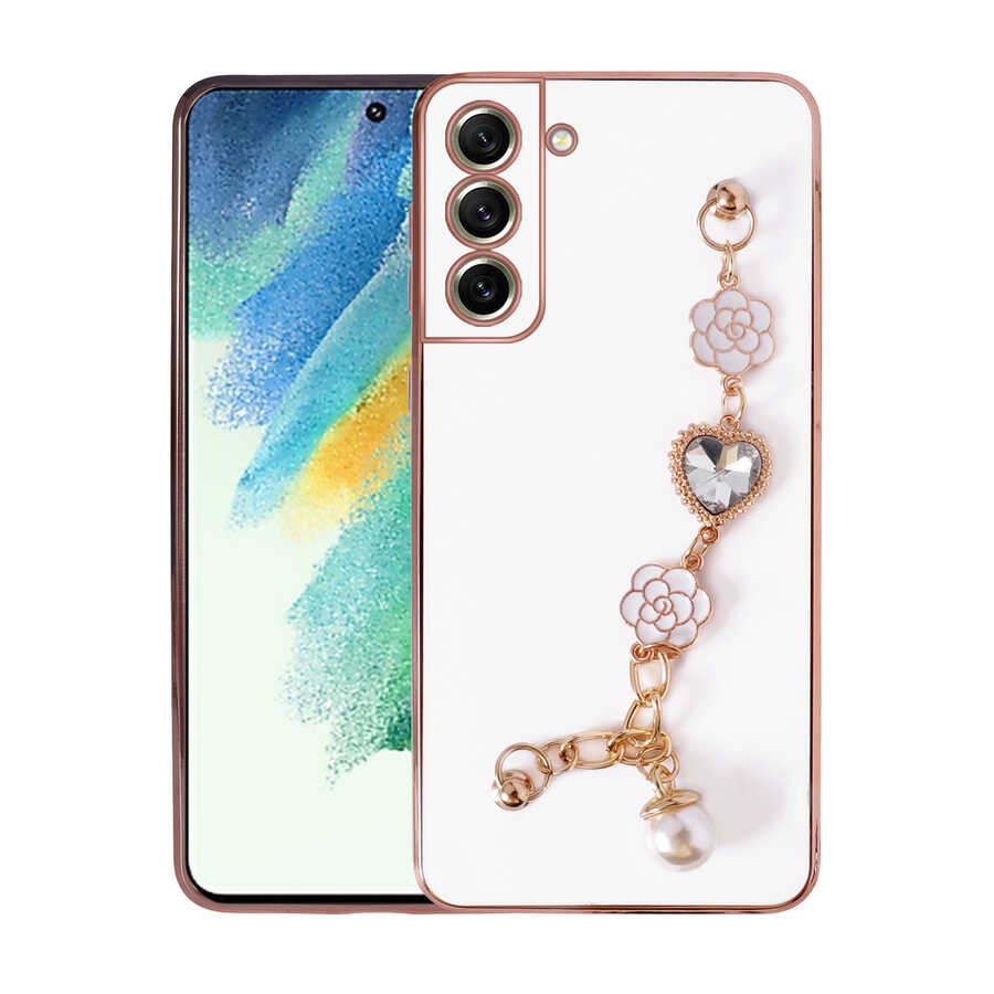 Galaxy S21 FE Kılıf El Tutamaçlı Kamera Korumalı Zore Taka Silikon Kapak Beyaz
