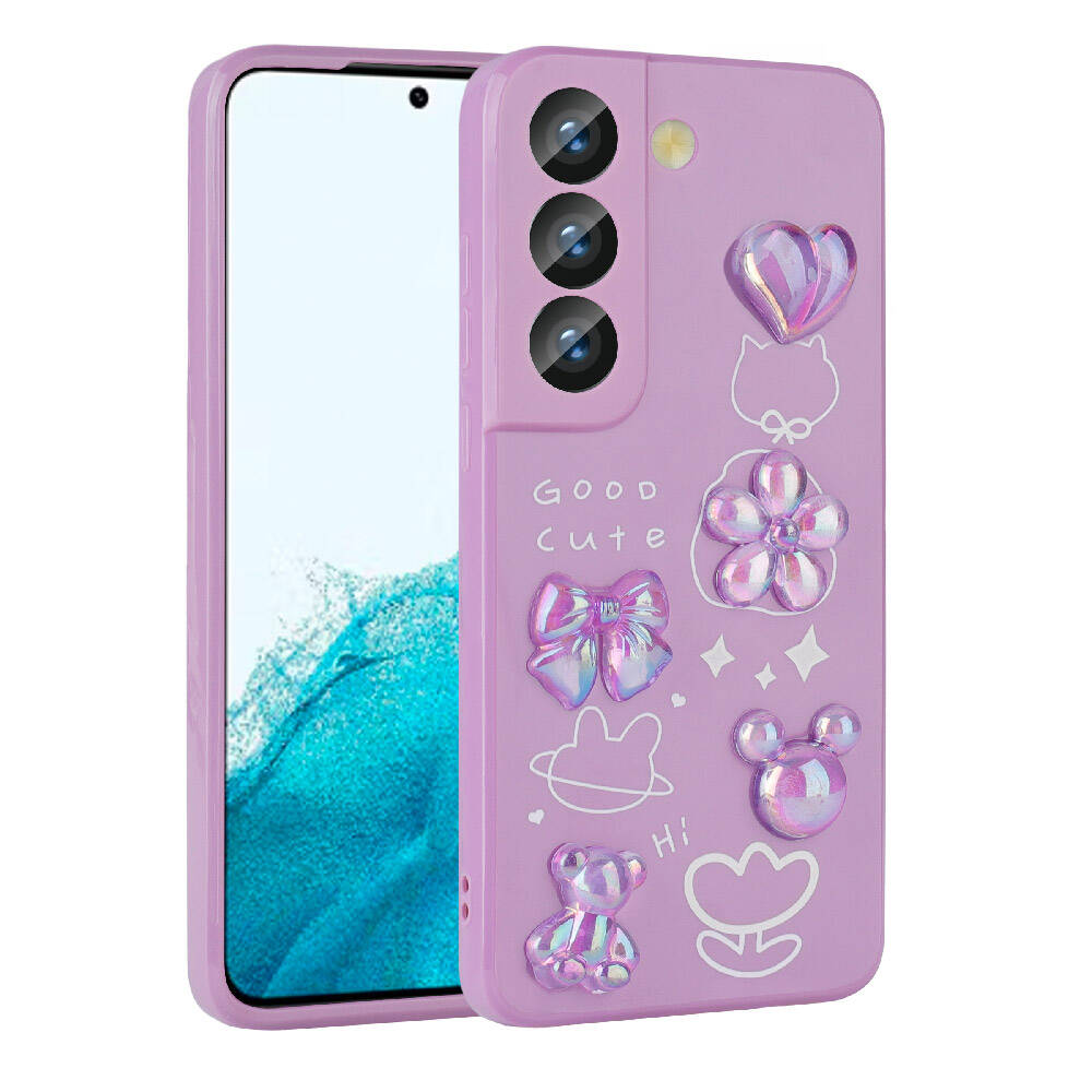 Galaxy S21 FE Kılıf Kabartma Figürlü Parlak Zore Toys Silikon Kapak Açık Yeşil