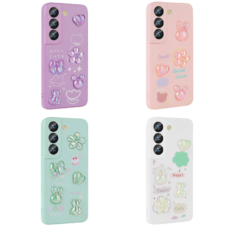 Galaxy S21 FE Kılıf Kabartma Figürlü Parlak Zore Toys Silikon Kapak Mor