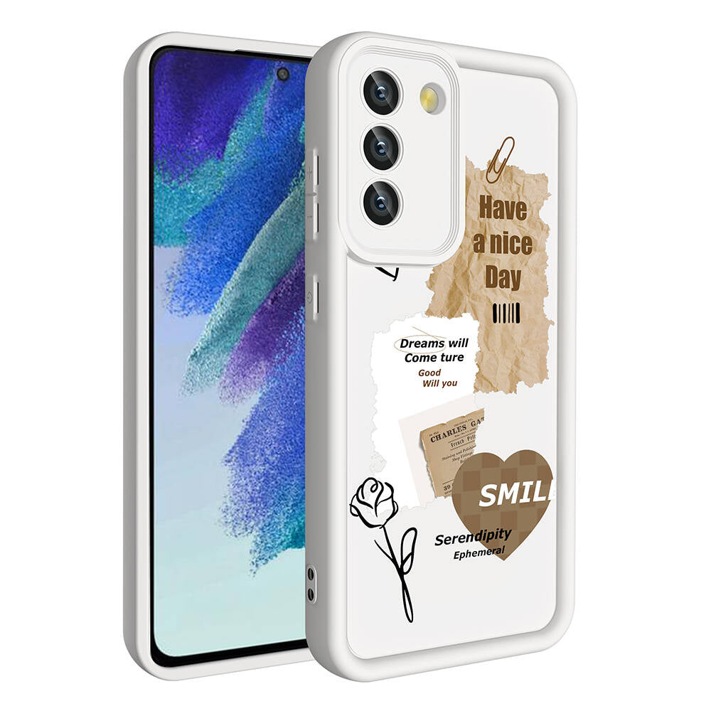 Galaxy S21 FE Kılıf Kamera Korumalı Baskılı Arka Yüzey Zore Klas Kapak Beyaz