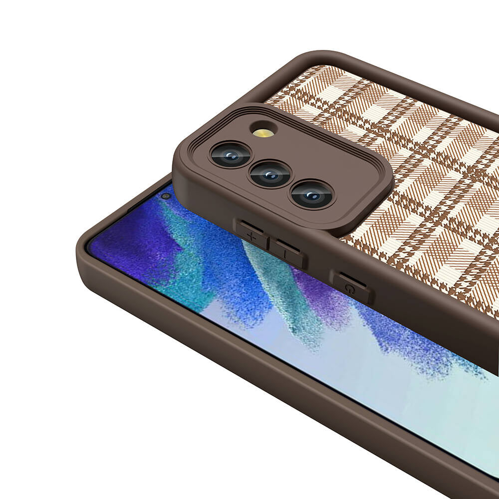 Galaxy S21 FE Kılıf Kamera Korumalı Baskılı Arka Yüzey Zore Klas Kapak Açık Kahve