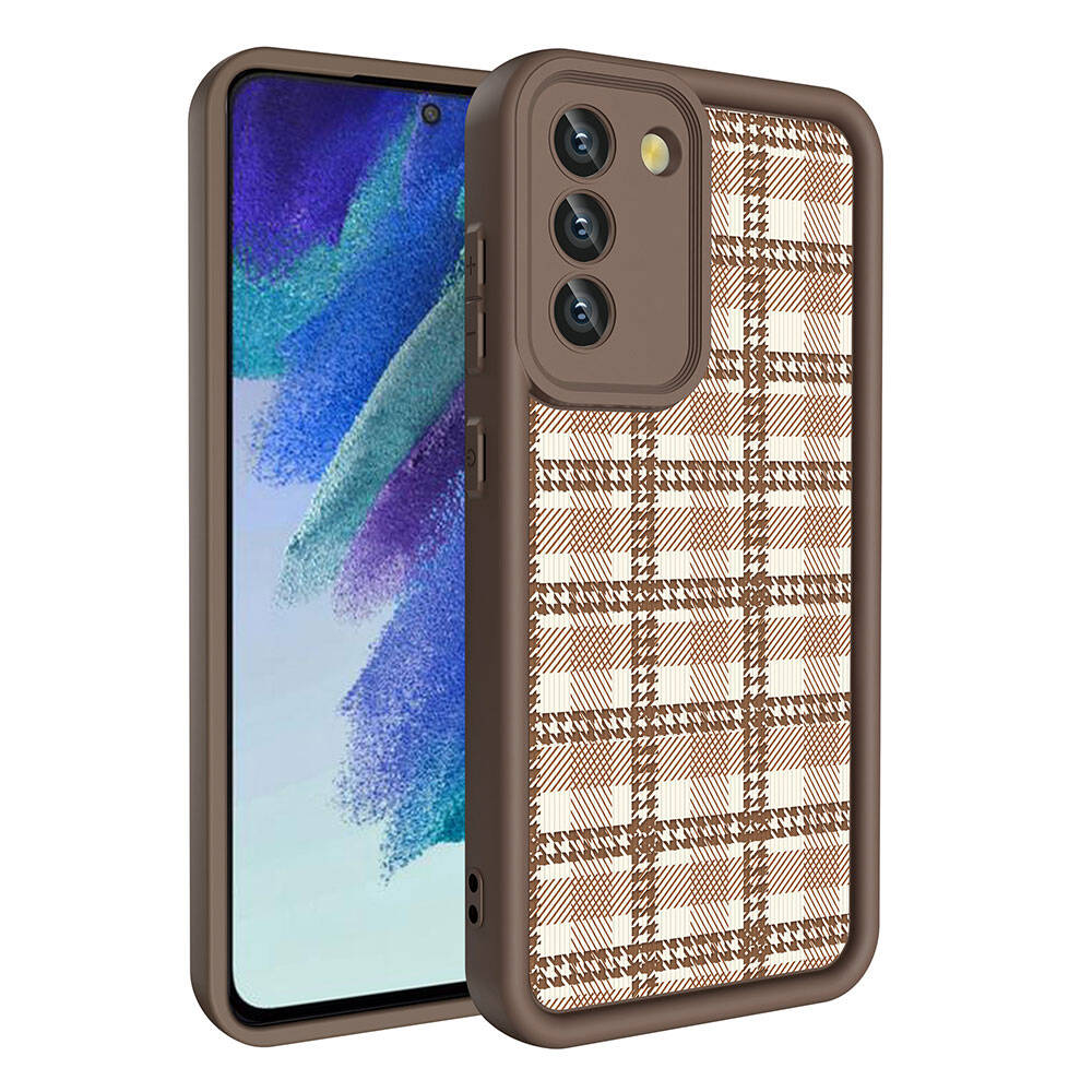 Galaxy S21 FE Kılıf Kamera Korumalı Baskılı Arka Yüzey Zore Klas Kapak Koyu Kahve