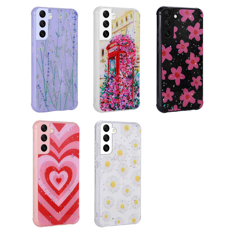Galaxy S21 FE Kılıf Simli Desenli Kamera Korumalı Parlak Zore Popy Kapak Çiçek
