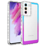 Galaxy S21 FE Kılıf Simli ve Renk Geçiş Tasarımlı Lens Korumalı Zore Park Kapak Pembe-Sarı