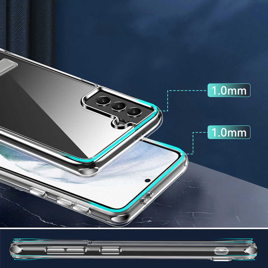 Galaxy S21 FE Kılıf Standlı Şeffaf Silikon Zore L-Stand Kapak Renksiz
