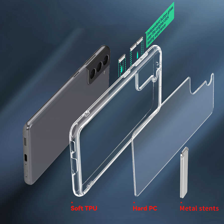 Galaxy S21 FE Kılıf Standlı Şeffaf Silikon Zore L-Stand Kapak Renksiz