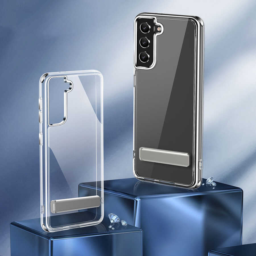 Galaxy S21 FE Kılıf Standlı Şeffaf Silikon Zore L-Stand Kapak Renksiz