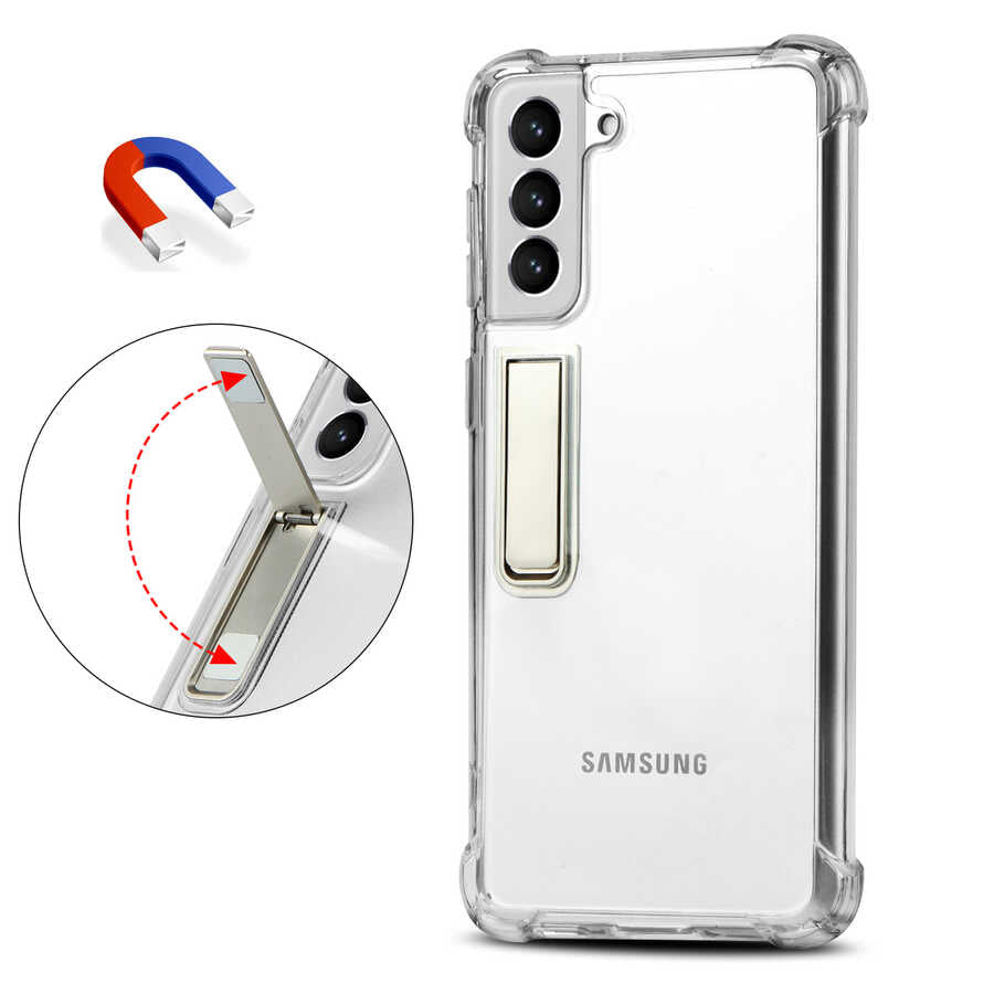 Galaxy S21 Kılıf Zore Standlı Süper Silikon Kapak Renksiz
