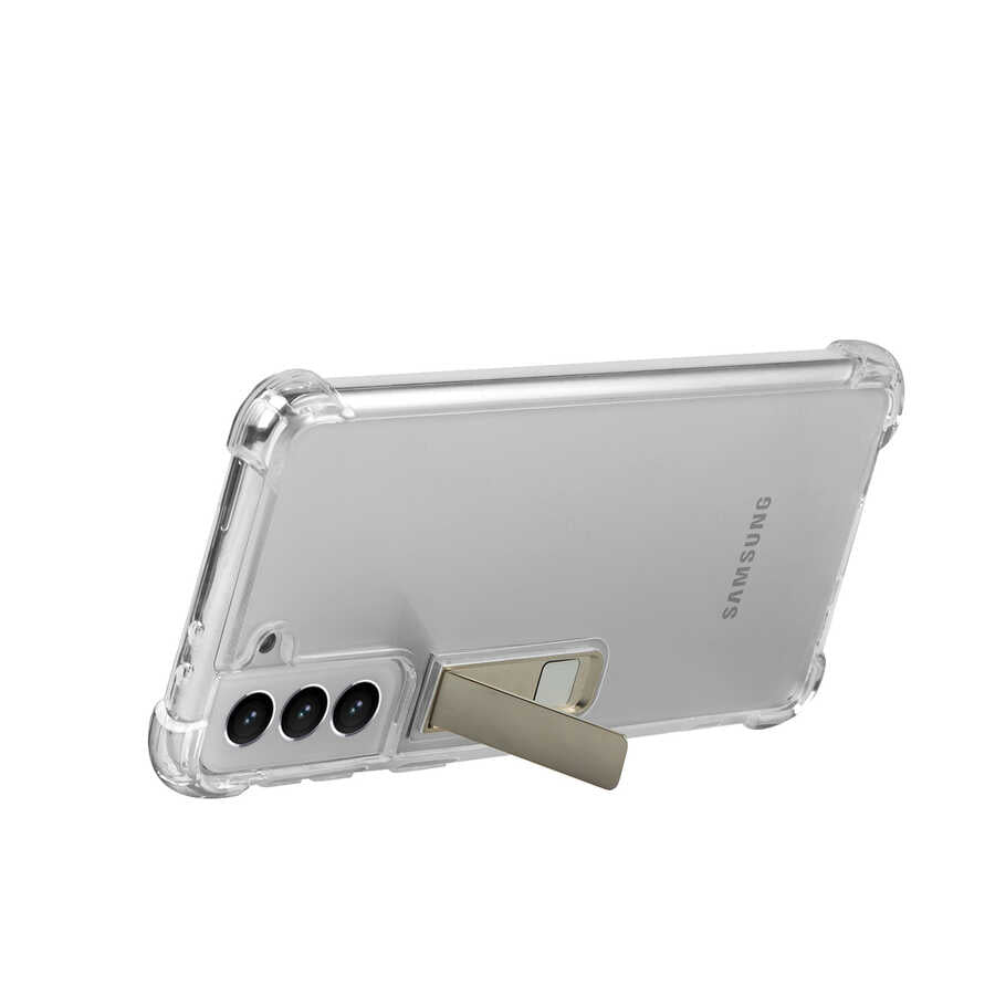 Galaxy S21 Kılıf Zore Standlı Süper Silikon Kapak Renksiz