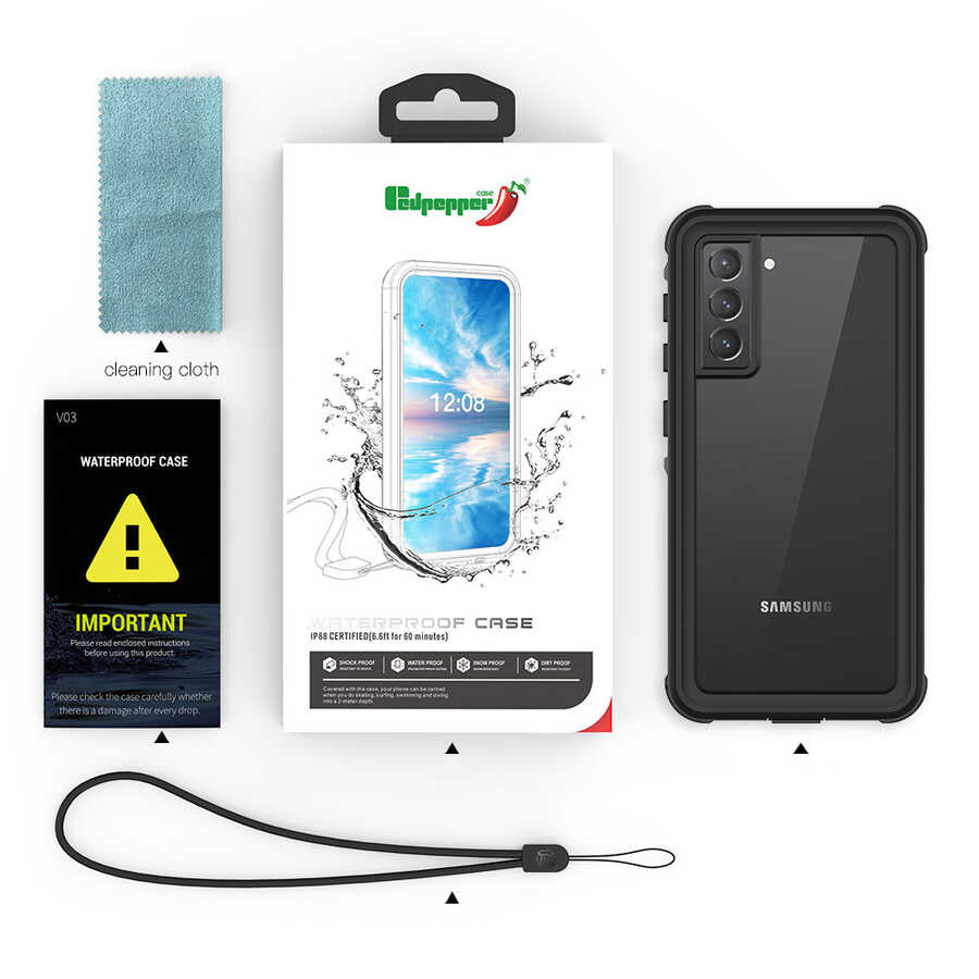 Galaxy S21 Plus Kılıf 1-1 Su Geçirmez Kılıf Siyah