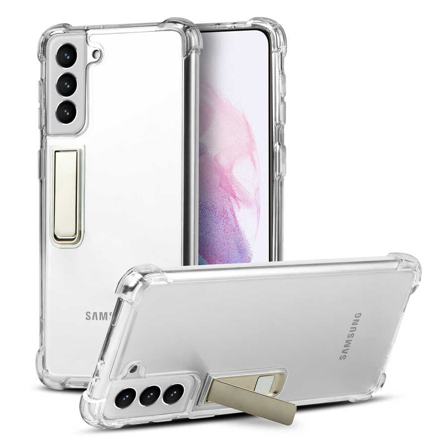 Galaxy S21 Plus Kılıf Zore Standlı Süper Silikon Kapak Renksiz