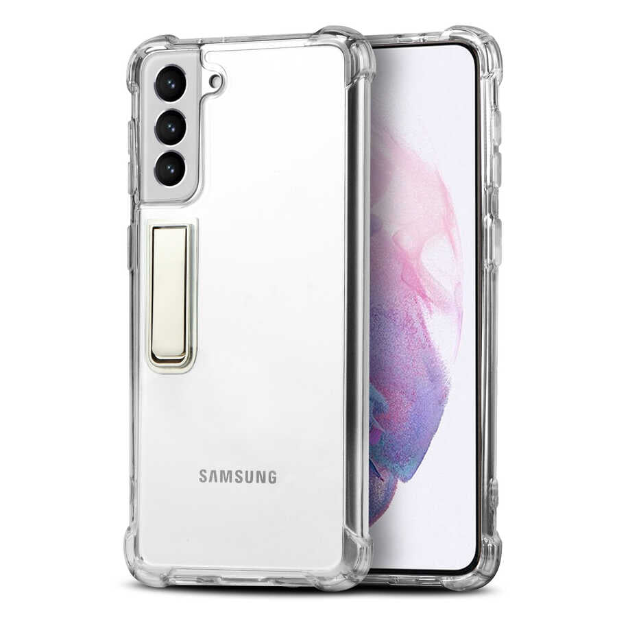 Galaxy S21 Plus Kılıf Zore Standlı Süper Silikon Kapak Renksiz