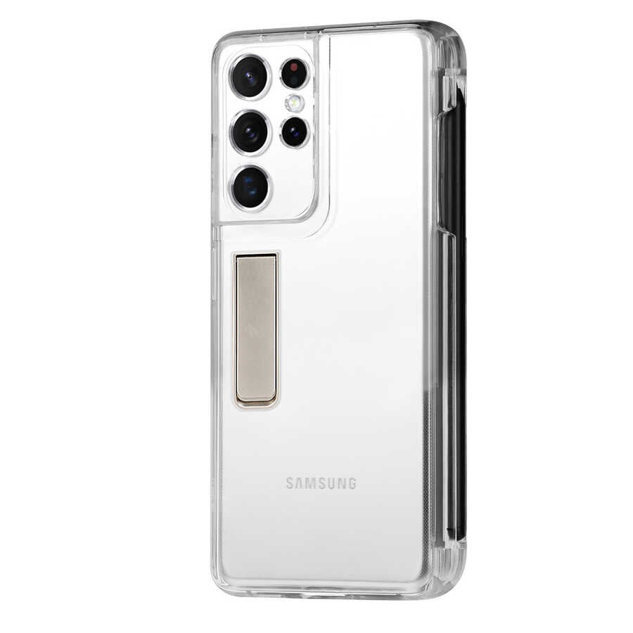 Galaxy S21 Ultra Kılıf Zore Kalem Bölmeli Standlı Süper Silikon Kapak Siyah