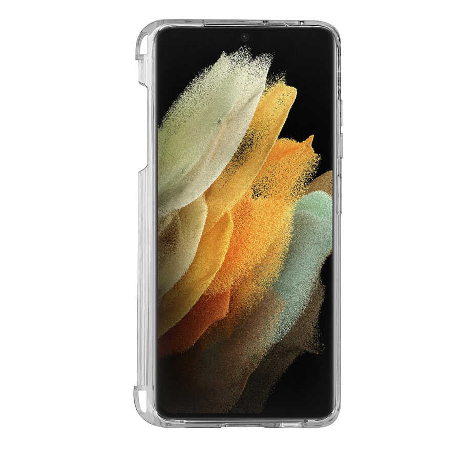 Galaxy S21 Ultra Kılıf Zore Kalem Bölmeli Standlı Süper Silikon Kapak Renksiz