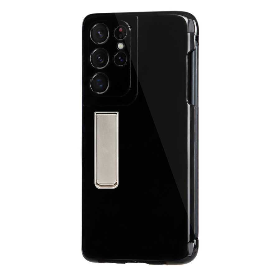 Galaxy S21 Ultra Kılıf Zore Kalem Bölmeli Standlı Süper Silikon Kapak Renksiz