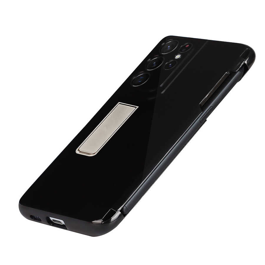 Galaxy S21 Ultra Kılıf Zore Kalem Bölmeli Standlı Süper Silikon Kapak Siyah