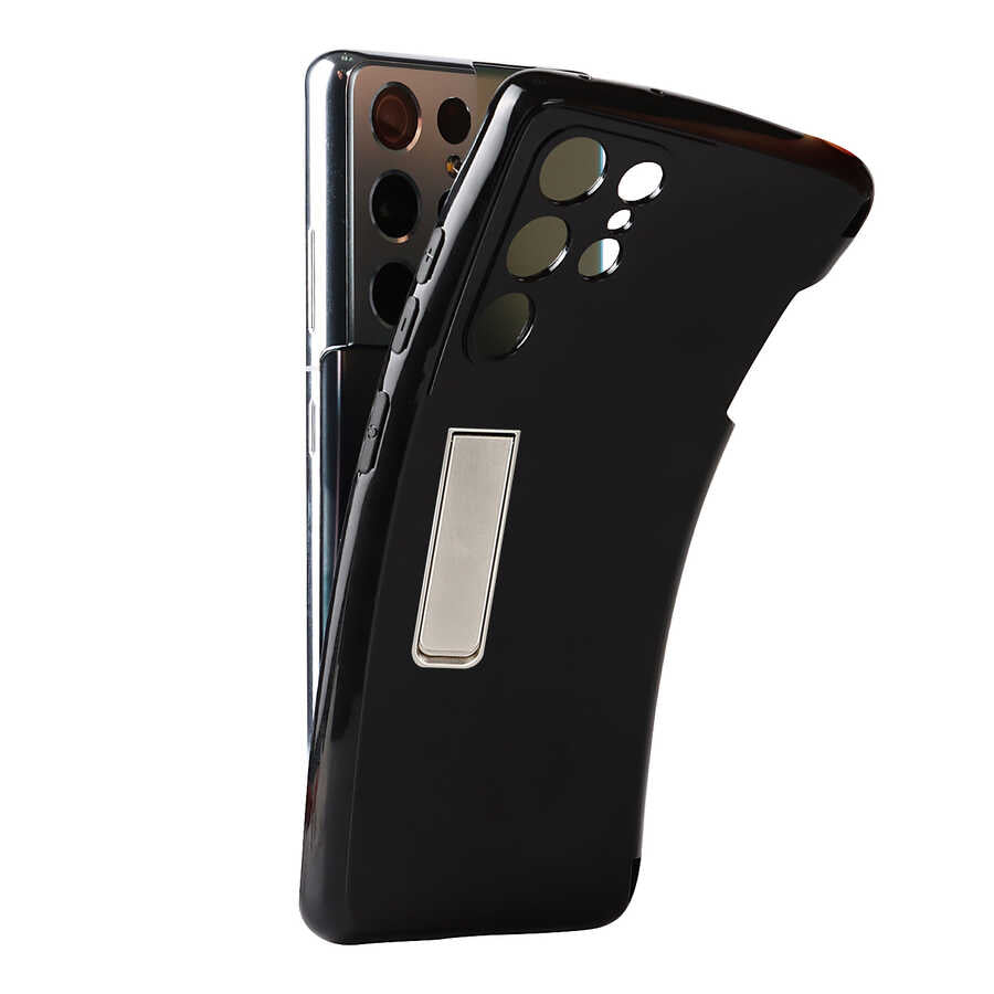 Galaxy S21 Ultra Kılıf Zore Kalem Bölmeli Standlı Süper Silikon Kapak Renksiz