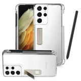 Galaxy S21 Ultra Kılıf Zore Kalem Bölmeli Standlı Süper Silikon Kapak Renksiz