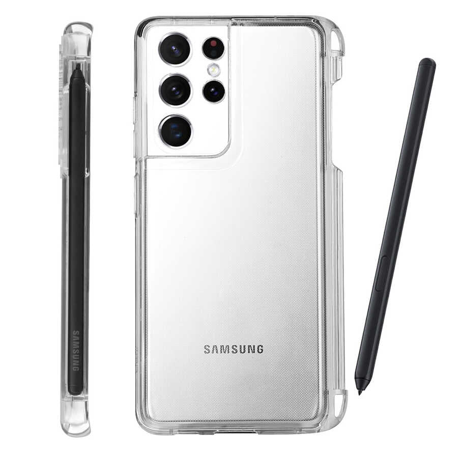 Galaxy S21 Ultra Kılıf Zore Kalem Bölmeli Süper Silikon Kapak Renksiz
