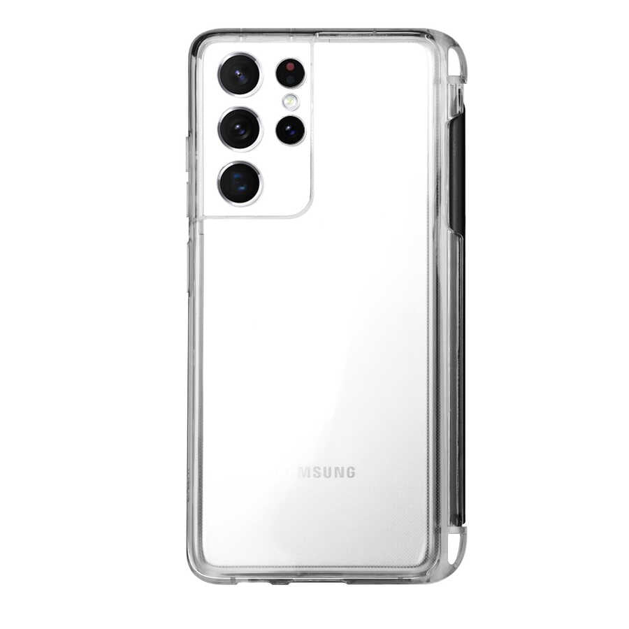 Galaxy S21 Ultra Kılıf Zore Kalem Bölmeli Süper Silikon Kapak Renksiz