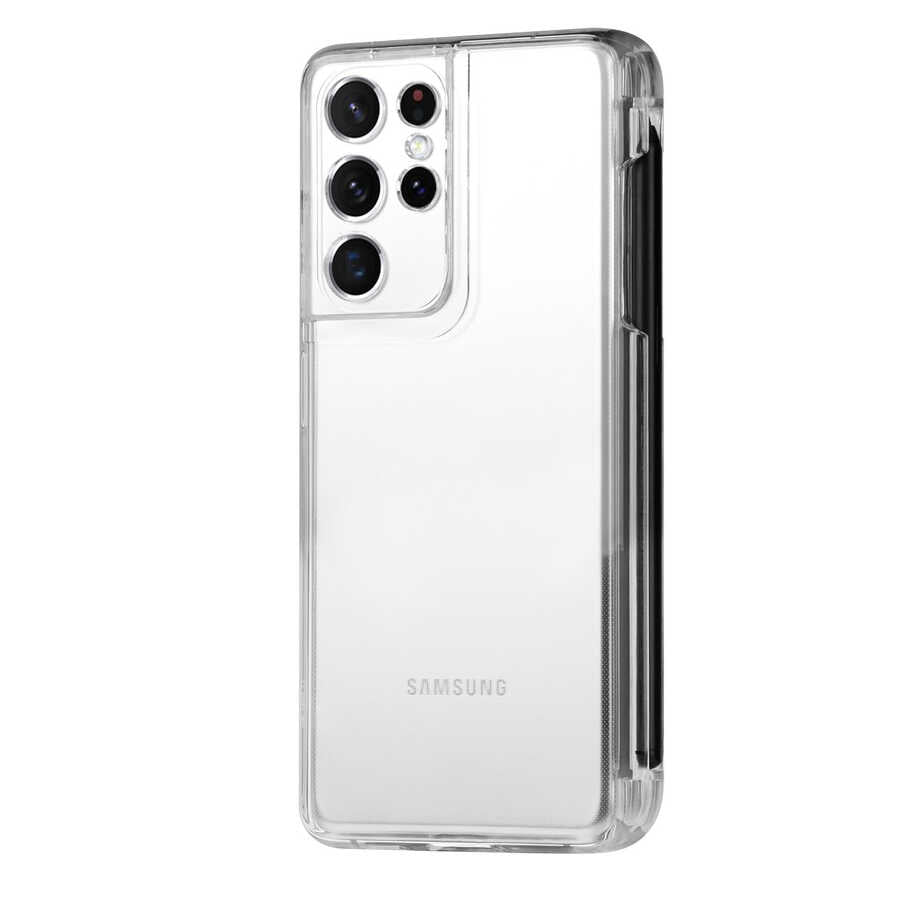 Galaxy S21 Ultra Kılıf Zore Kalem Bölmeli Süper Silikon Kapak Renksiz