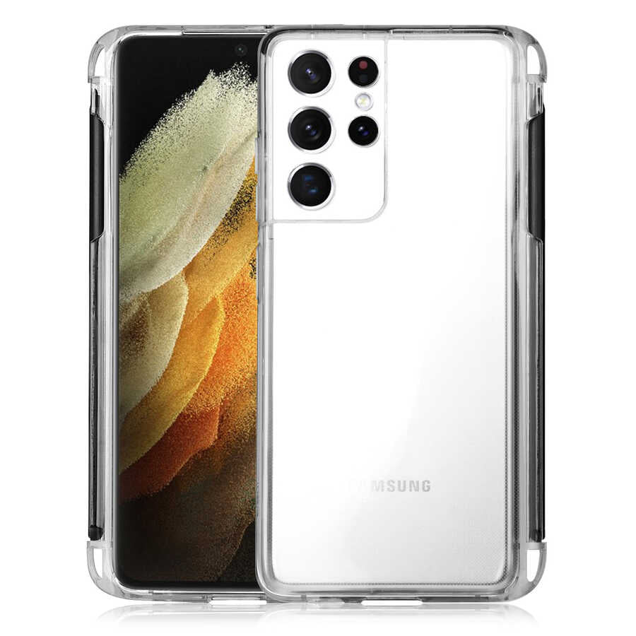 Galaxy S21 Ultra Kılıf Zore Kalem Bölmeli Süper Silikon Kapak Renksiz