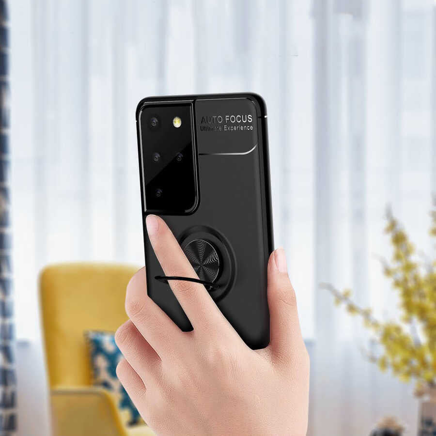 Galaxy S21 Ultra Kılıf Zore Ravel Silikon Kapak Siyah-Kırmızı