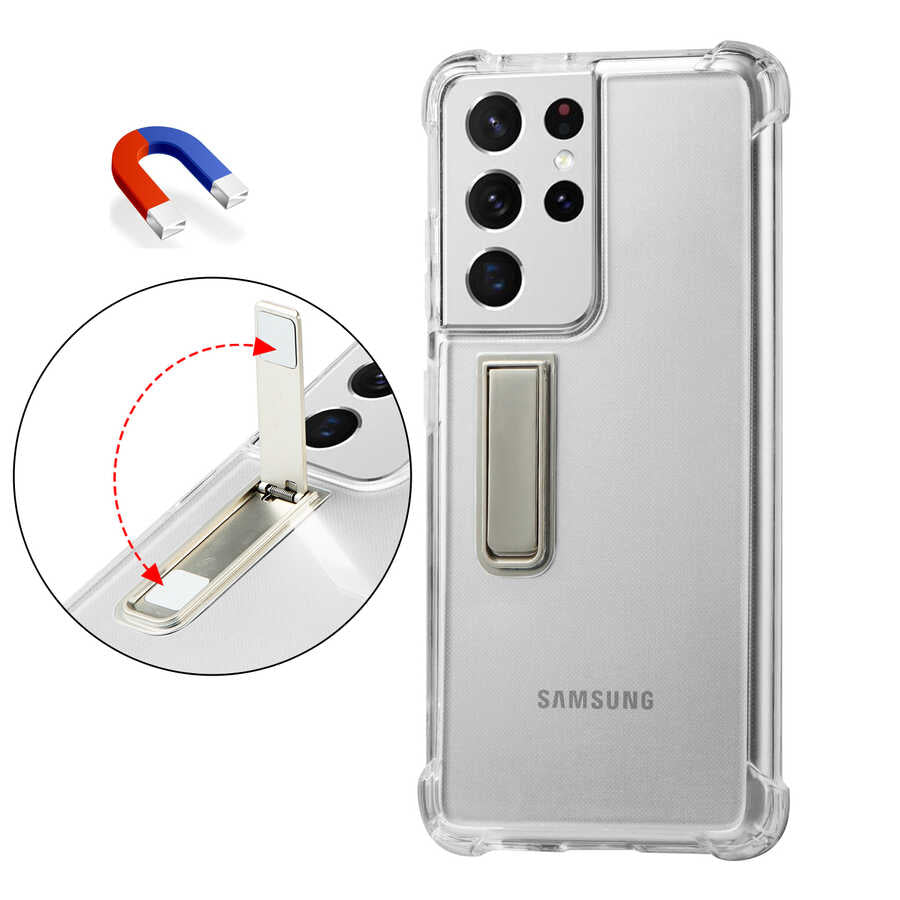 Galaxy S21 Ultra Kılıf Zore Standlı Süper Silikon Kapak Renksiz
