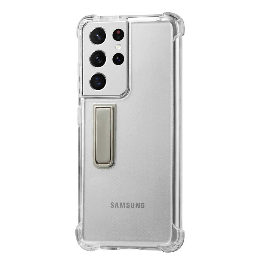 Galaxy S21 Ultra Kılıf Zore Standlı Süper Silikon Kapak Renksiz