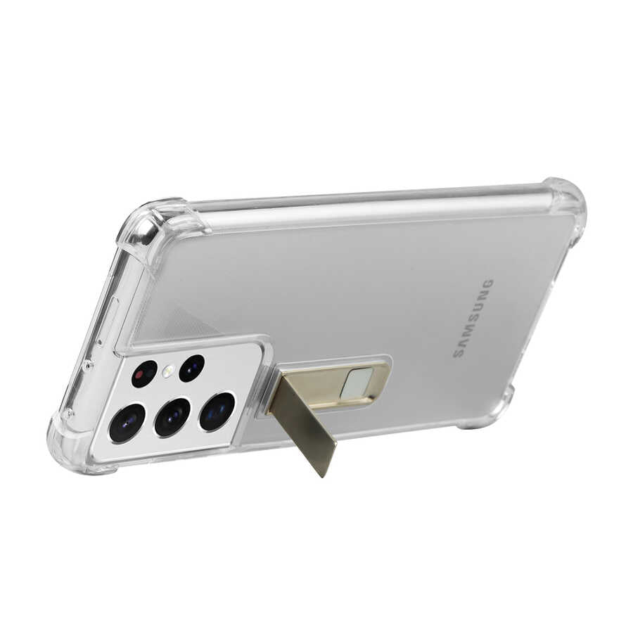 Galaxy S21 Ultra Kılıf Zore Standlı Süper Silikon Kapak Renksiz