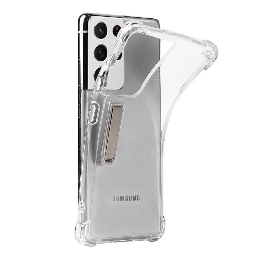 Galaxy S21 Ultra Kılıf Zore Standlı Süper Silikon Kapak Renksiz