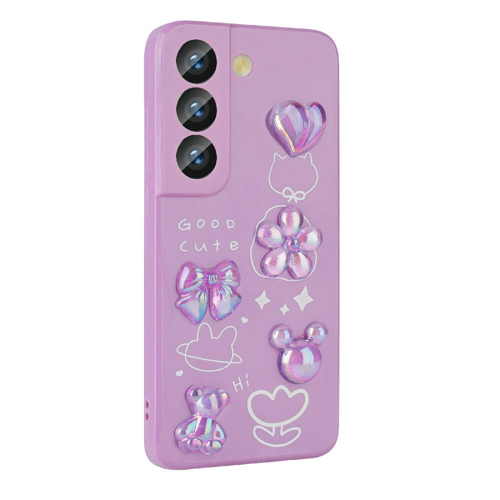Galaxy S22 Kılıf Kabartma Figürlü Parlak Zore Toys Silikon Kapak Pembe