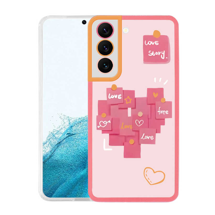 Galaxy S22 Kılıf Zore M-Fit Desenli Kapak Love Story No2